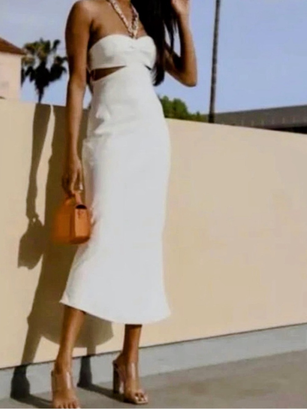 Zara Strapless Chain Cut Out Long Bodycon Dress White Sleeveless size S - Picture 5 of 5